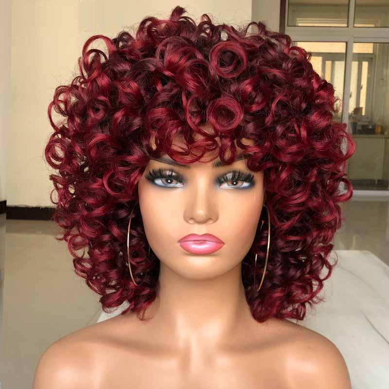 Donkerrode Korte Afro Pruik Haar Dames Vrouwen Krullen Rode, Verzenden, Nieuw, Pruik of Haarverlenging