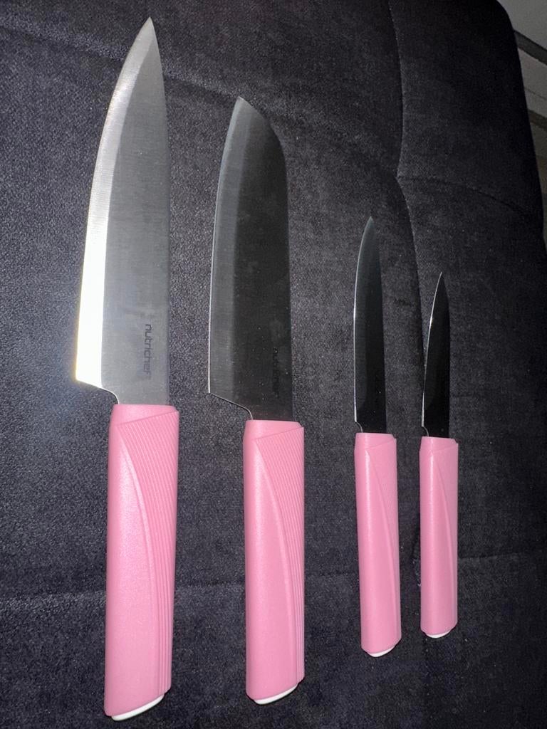 Nieuwe roze keukenmessen set (4 stuks), Nieuw, Ophalen of Verzenden, Rvs of Chroom, Vaatwasserbestendig