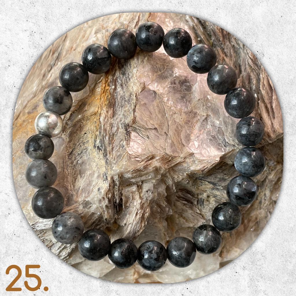 🦋MJB Armband nr: 25 Larvikiet halfedelsteen 16 cm, Overige materialen, Nieuw, Ophalen of Verzenden, Grijs