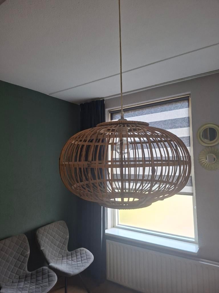 Rotan hanglamp, bohemian stijl...2 lampen, Overige materialen, 50 tot 75 cm, Bohemian, Ophalen of Verzenden