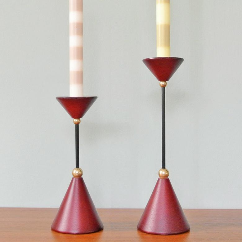 2 vintage design KANDELAREN 80’s de Beaumont Memphis Stijl, Gebruikt, 25 tot 50 cm, Ophalen of Verzenden, Kandelaar