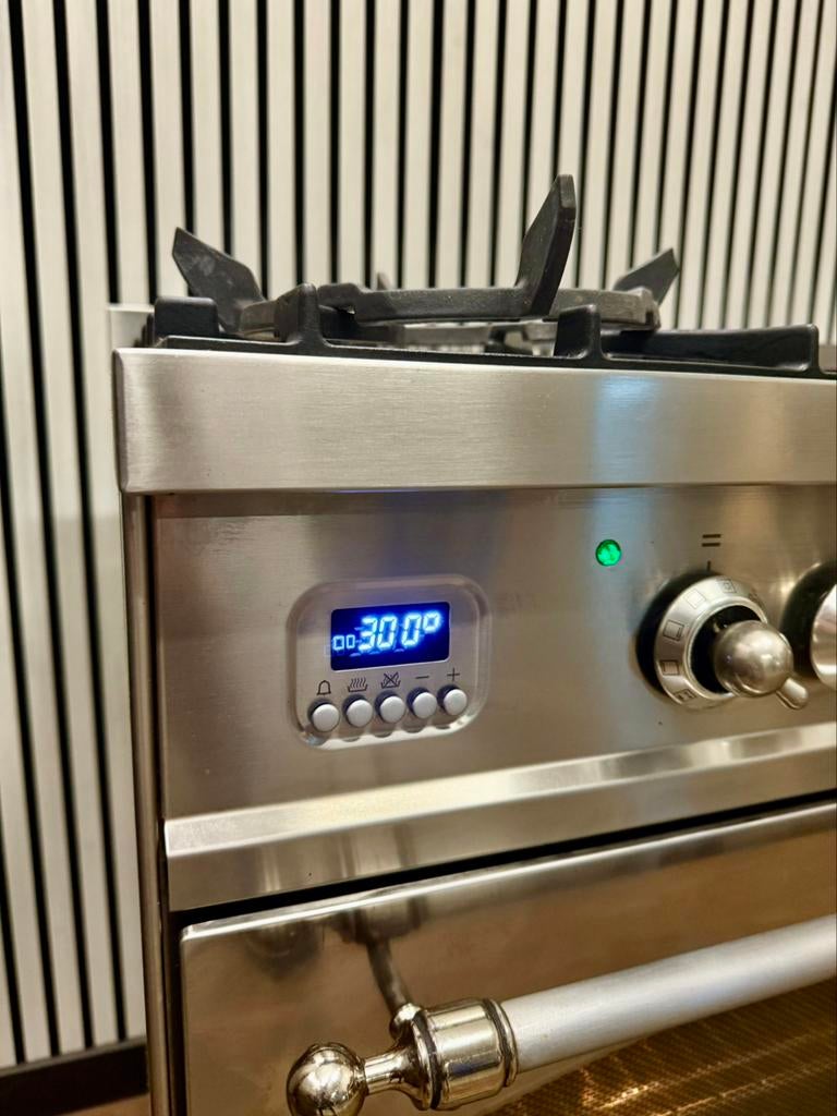 Boretti 120 cm Fornuis Dubbele Oven tot 300C FryTop & 6 Pits, Fornello Esperta, Ophalen of Verzenden, Zo goed als nieuw, Energieklasse A of zuiniger