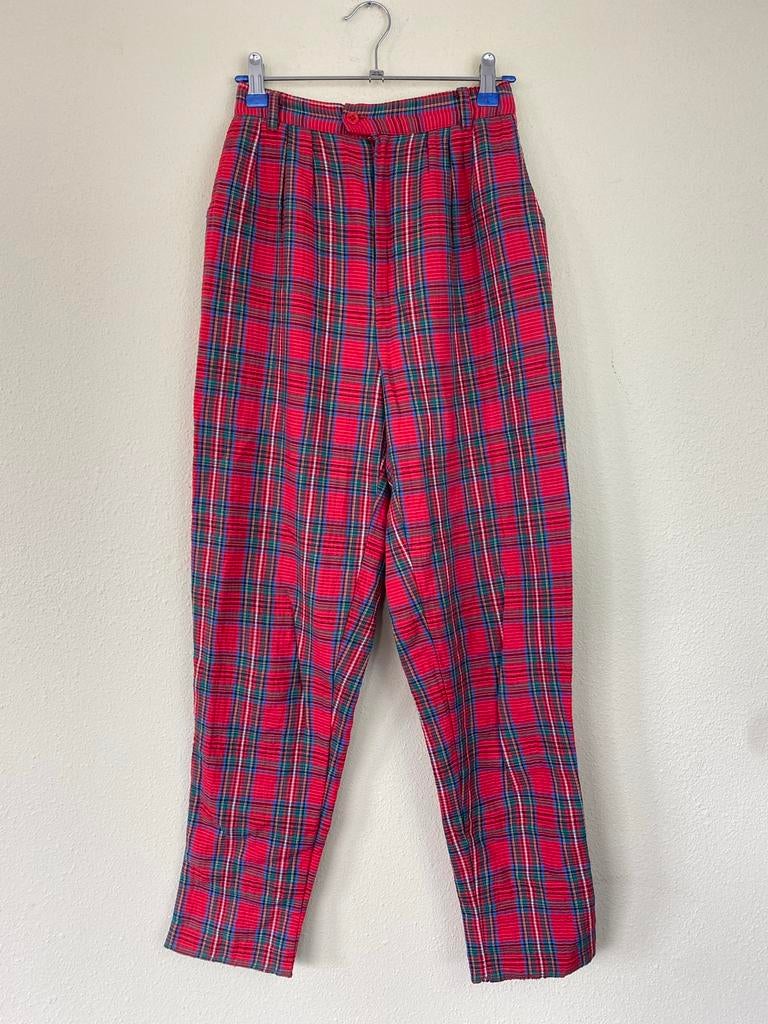 Vintage geruite broek - rood - geruit - s / 36 / small, Hgv, Ophalen of Verzenden, Vintage, Maat 36 (S)