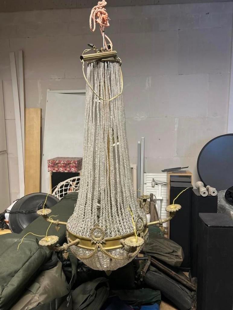 Antieke Sack de Perles Zakkroonluchter Louis Seize, Ophalen, Gebruikt, Glas, Louis Seize