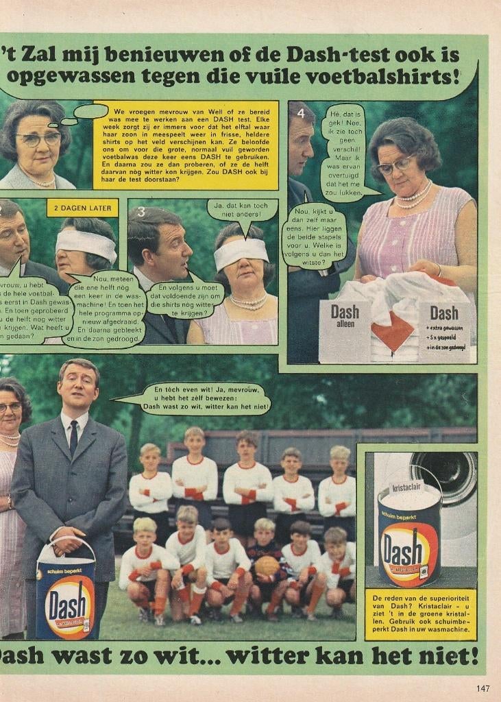 Retro reclame 1968 Dash wasmiddel jongetjes voetbal elftal, Verzenden, Overige typen