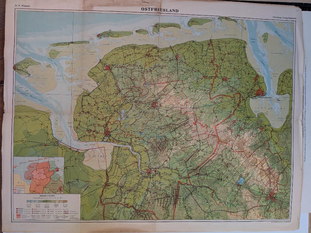Kaart van Ostfriesland, Gelezen, Ophalen of Verzenden, Landkaart, Duitsland
