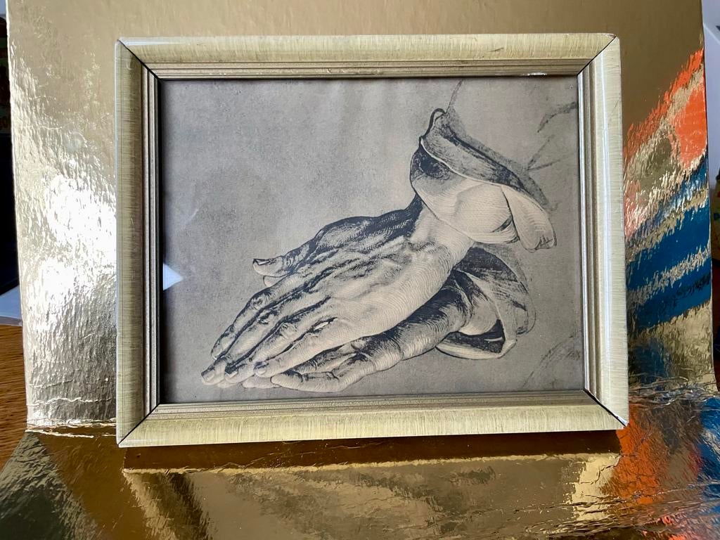 Oude prent gevouwen handen in lijst (MPI), Ophalen of Verzenden