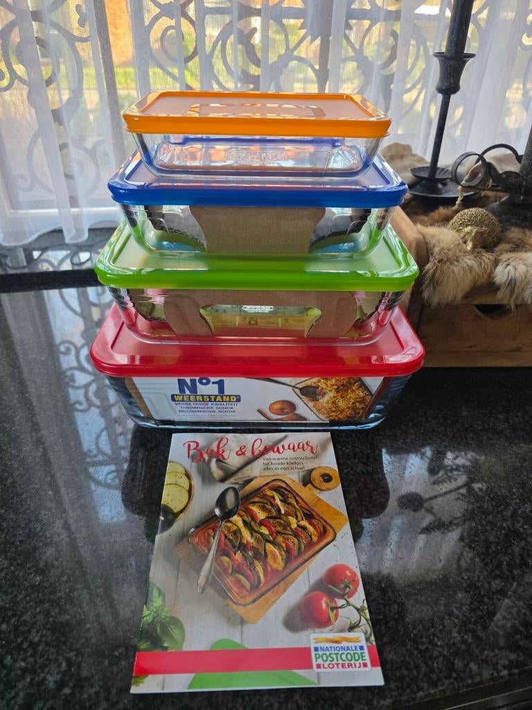Postcodeloterij ovenschalen / bewaarschalen Pyrex NIEUW!, Huis en Inrichting, Ophalen, Nieuw
