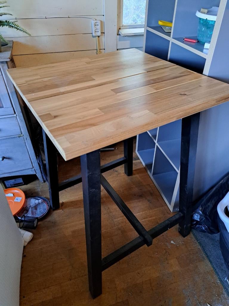 Houten bar/sta tafel, Huis en Inrichting, Tafels | Salontafels, Ophalen, Vierkant, Zo goed als nieuw, Stoer/landelijk