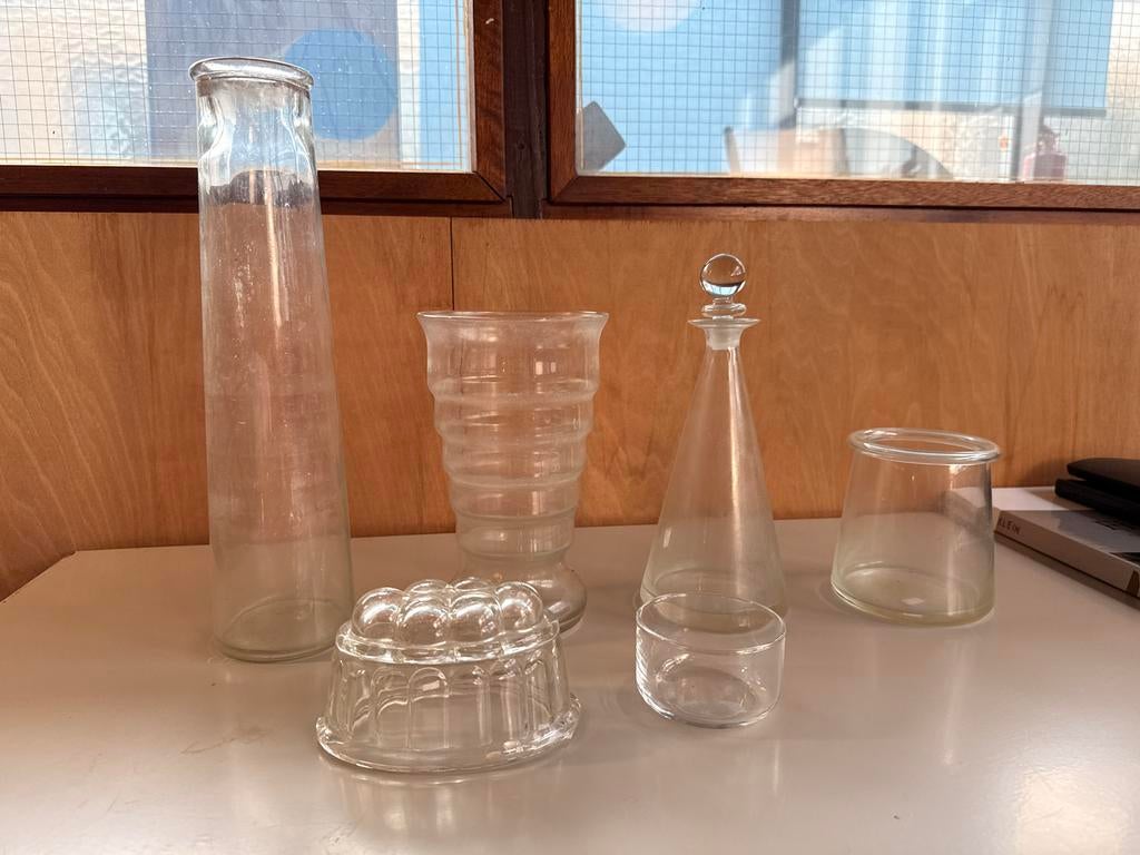 Vintage glazen vazen, fles, bakje, mal, Ophalen, Gebruikt, Wit, Glas