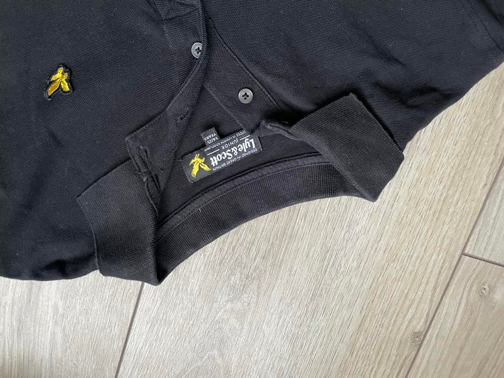Lyle & Scott Zwarte Longsleeve Polo maat 164, Ophalen of Verzenden, Zo goed als nieuw, Jongen, Shirt of Longsleeve