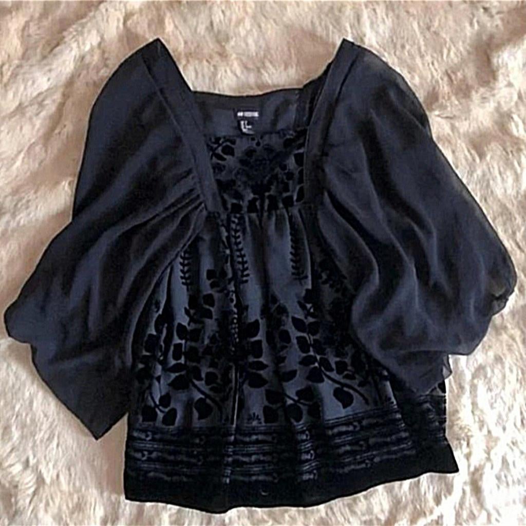 H&M Zwarte Fluweel Blouse XS Vleermuismouwen, H&M, Zwart, Ophalen of Verzenden, Zo goed als nieuw