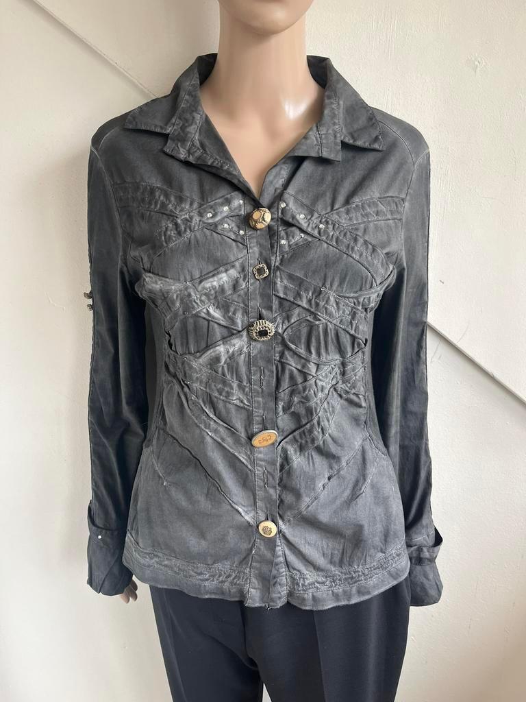 Elisa Cavaletti blouse maat S grijs offwhite print rug, Ophalen of Verzenden, Zo goed als nieuw, Maat 36 (S), Grijs