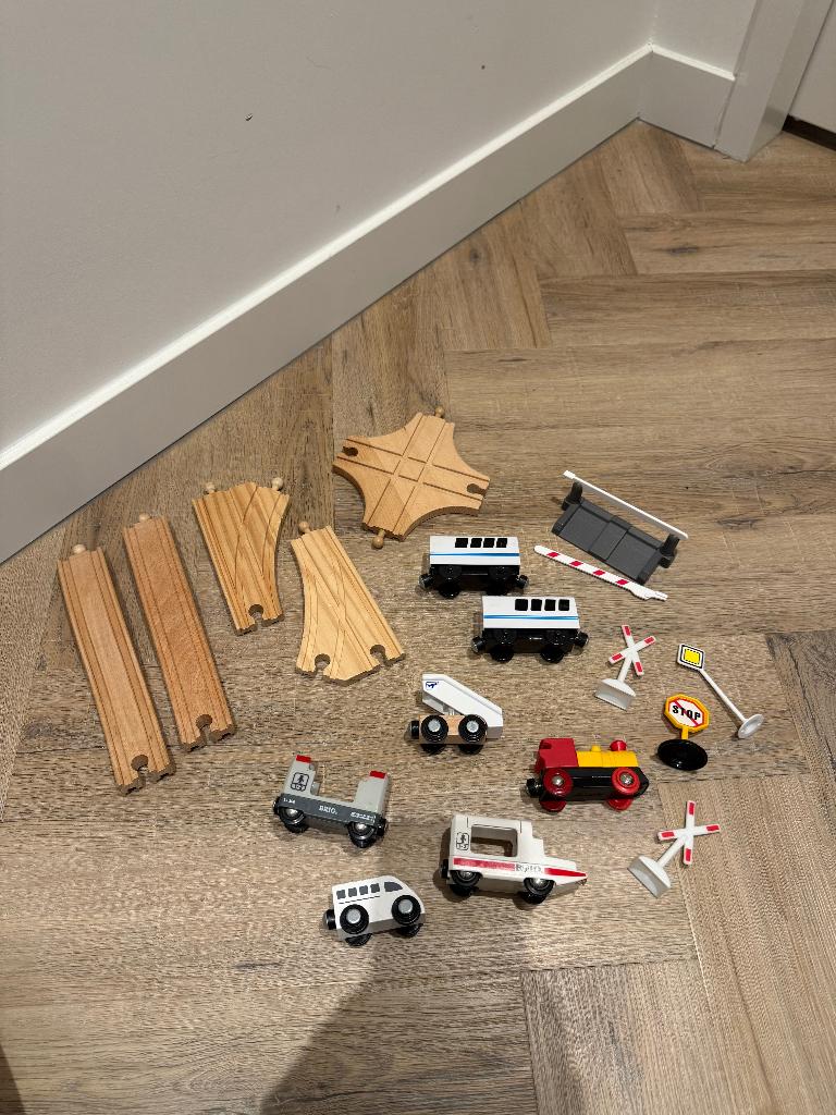 Heel goed 7x non Brio & Brio houten trein spoor wagon set, Ophalen of Verzenden, Gebruikt