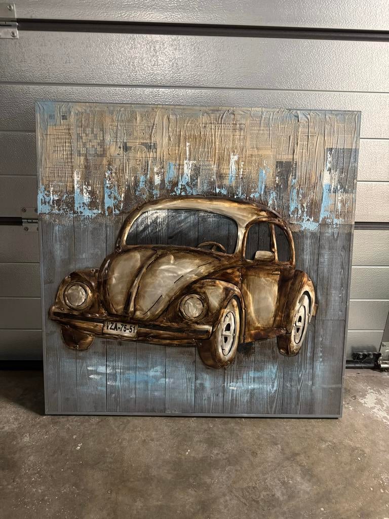 Uniek 3D Volkswagen Kever Schilderij - Handgemaakt, Ophalen of Verzenden