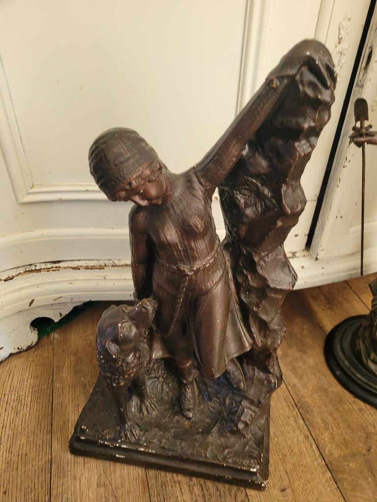 Antiek Art Nouveau beeld van gips 52 cm hoog, Ophalen of Verzenden