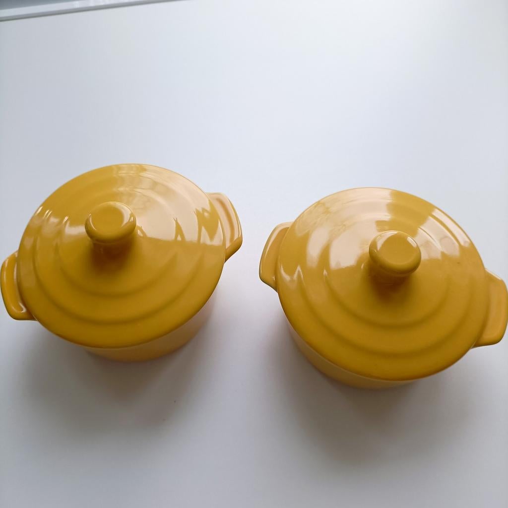 2 kleine ovenschaaltjes met deksel 10 cm, Ophalen of Verzenden, Glas, Overige stijlen, Overige typen