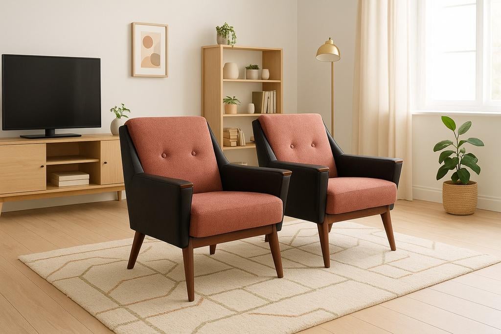 Set van 2 retro vintage fauteuils, salon zetels, stoelen, Huis en Inrichting, Tafels | Salontafels, Ophalen, Gebruikt, 50 tot 100 cm