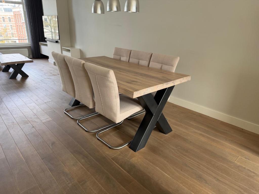 Eettafel en salontafel, set, eikenhout, Huis en Inrichting, Tafels | Eettafels, Ophalen, Eikenhout, 50 tot 100 cm, Zo goed als nieuw