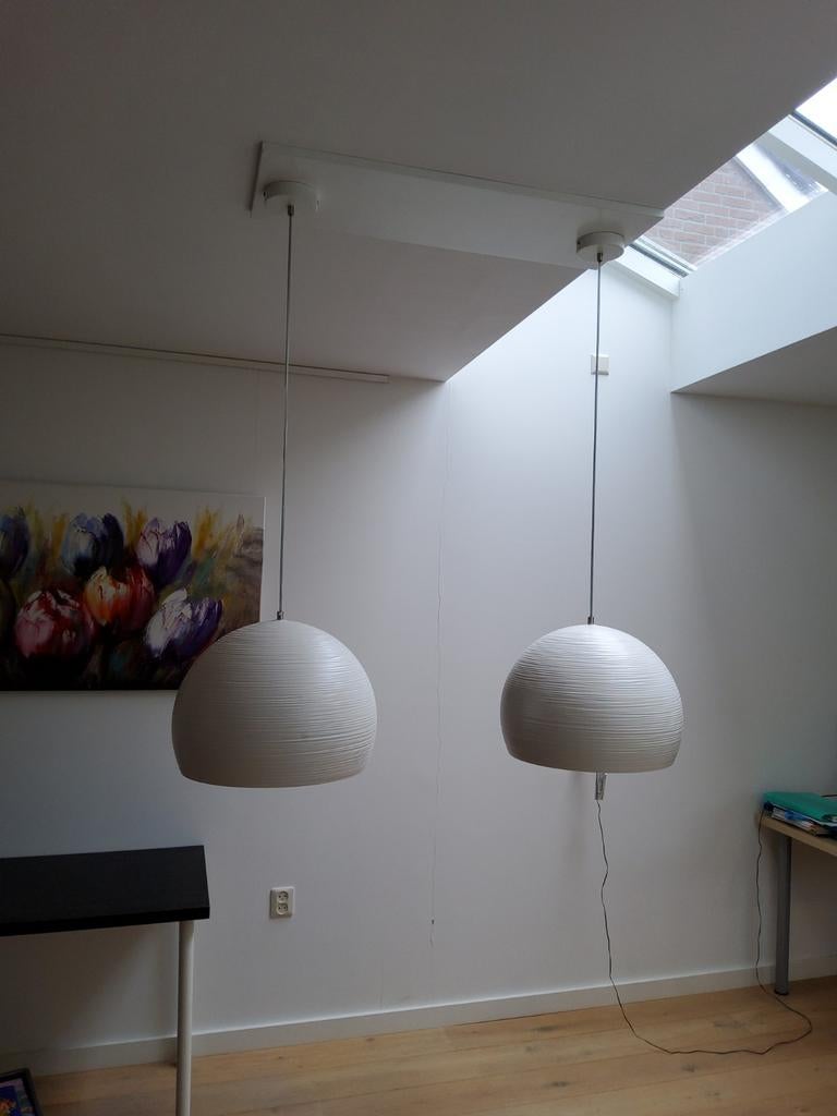 2x hanglamp wit halve bol, Huis en Inrichting, Lampen | Hanglampen, Ophalen, Minder dan 50 cm
