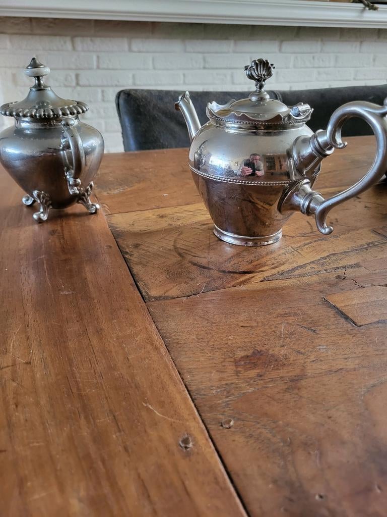 Antieke Zilveren Theepot en Suikerpot Set, Antiek en Kunst, Antiek | Goud en Zilver, Ophalen, Zilver