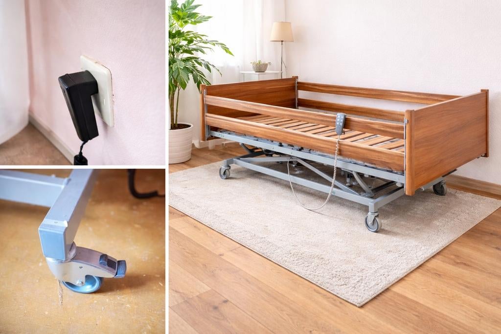 Verstelbaar hoog-laag bed met electrische bediening, 90 cm, Eenpersoons, Bruin, Ophalen of Verzenden