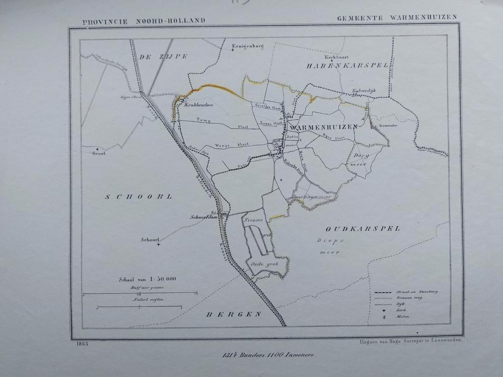 55 / Warmenhuizen Krabbendam Schoorl Litho 1865 J. Kuyper, Ophalen of Verzenden