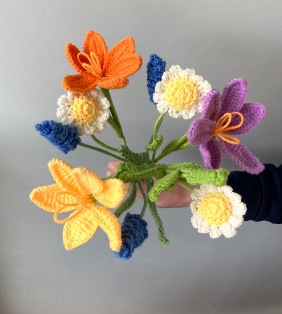 PASEN mooi boeket Blauw druif Margriet Krokus tak kleurrijk, Hobby en Vrije tijd, Ophalen of Verzenden, Nieuw, Haken, Overige typen