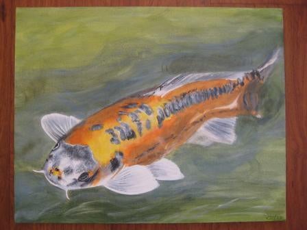 Handgeschilderd: Koi Karper 50 x 40 cm., Ophalen, Oorspronkelijke maker, Nieuw, Schilderij