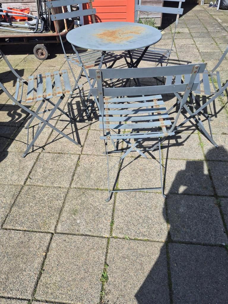 Metalen bistro setje, Tuin en Terras, Tuinsets en Loungesets, Ophalen, Overige materialen, 2 zitplaatsen