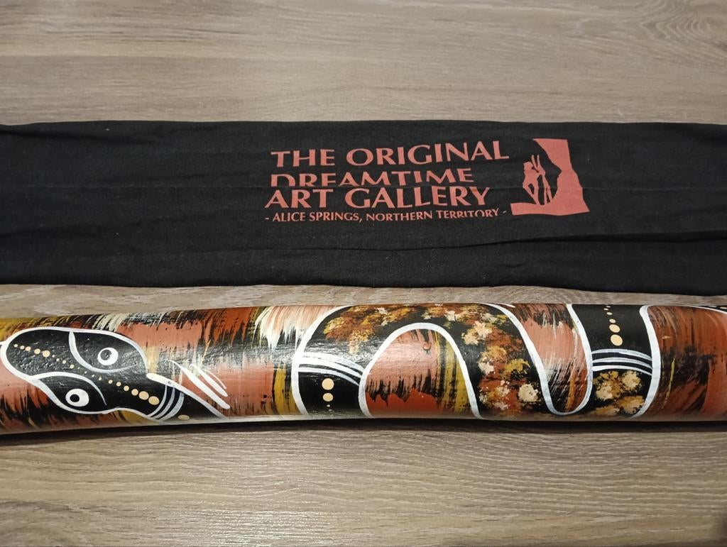 Didgeridoo - Originele Aboriginal Kunst - Alice Springs, Ophalen of Verzenden, Zo goed als nieuw, Houtblazer, Met koffer of draagtas