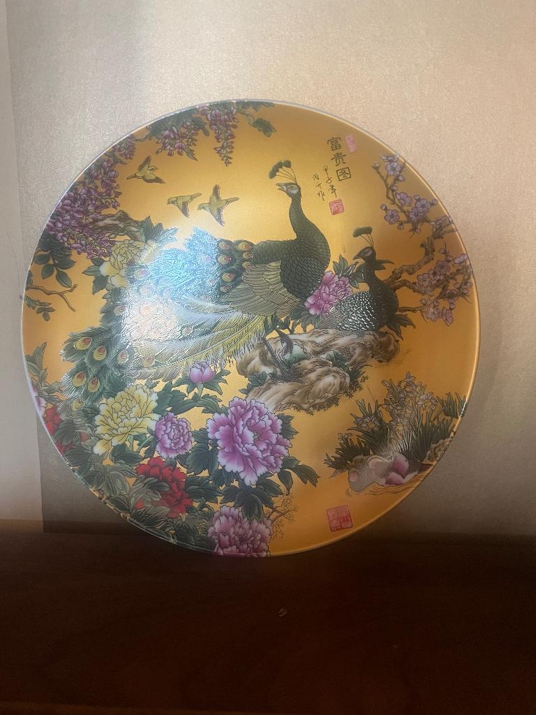 Chinees bord met pauw, Ophalen of Verzenden