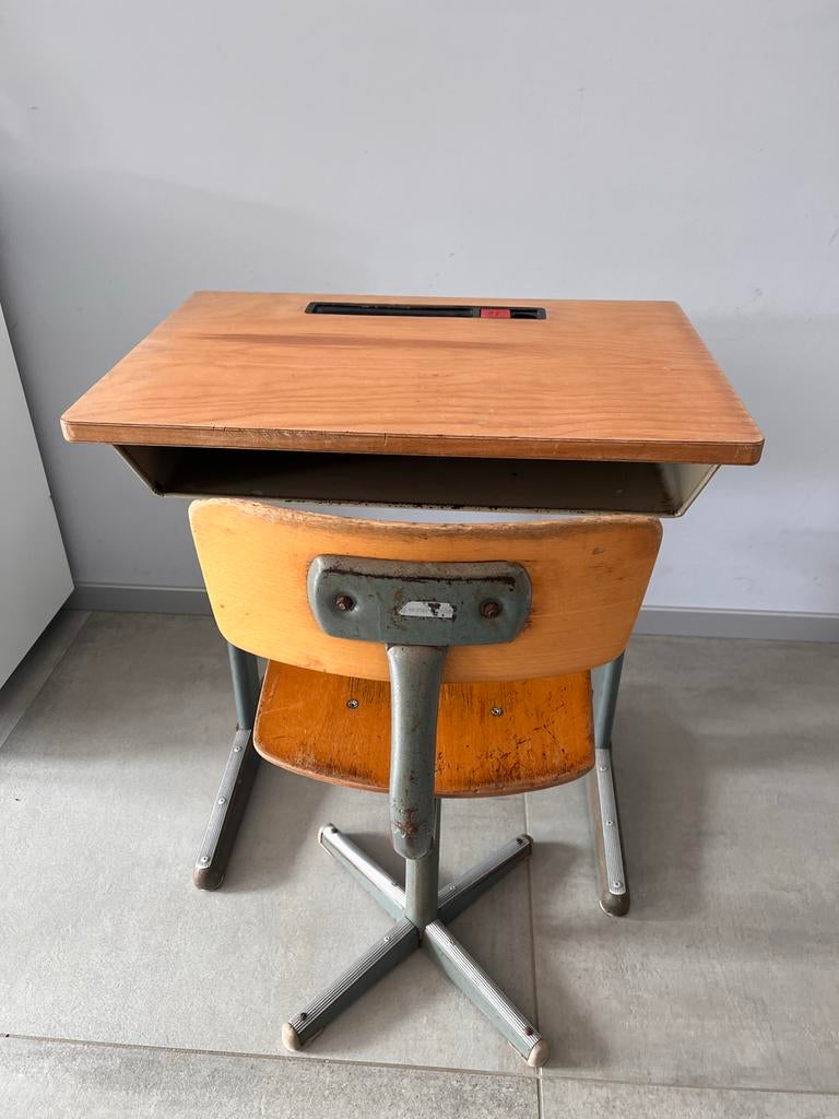 Vintage schoolbankje/bureau met stoel, Antiek en Kunst, Ophalen