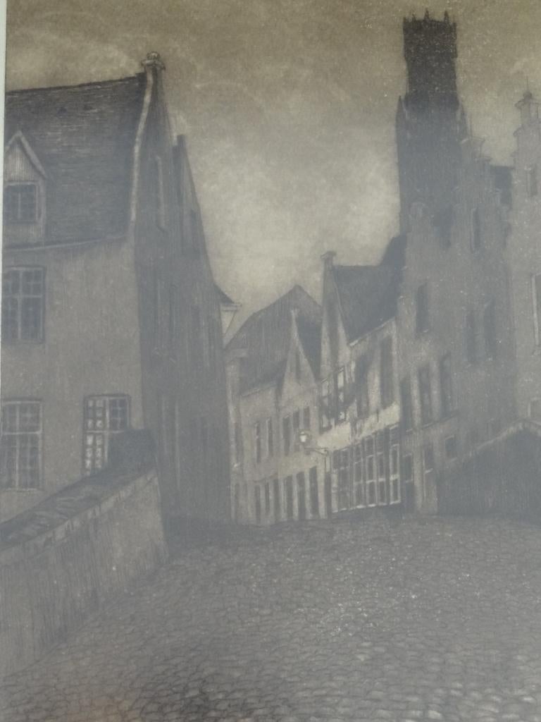 ets straatje Brugge voor 1918, Omer Coppens 1864-1926, Antiek en Kunst, Kunst | Etsen en Gravures, Verzenden