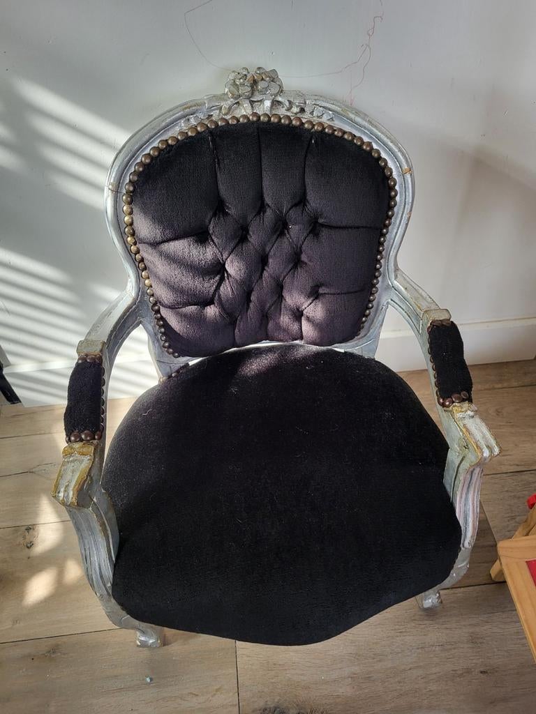 Unieke barok kinderstoel - Zwart fluweel en zilver, Ophalen, Gebruikt, Overige typen