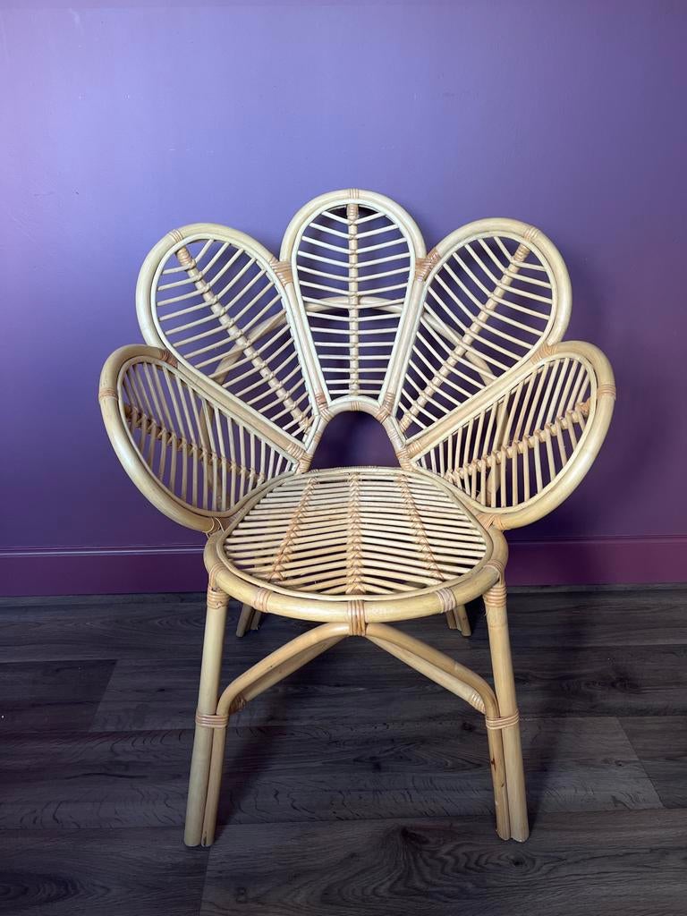 Bamboe fauteuil bloem Kwantum, Ophalen, Minder dan 75 cm, Riet of Rotan, Zo goed als nieuw