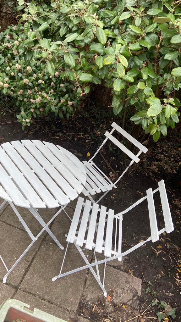 Tuin zitje setje tuinsetje bistro witte tafel stoelen balkon, Ophalen, Rond, Hout