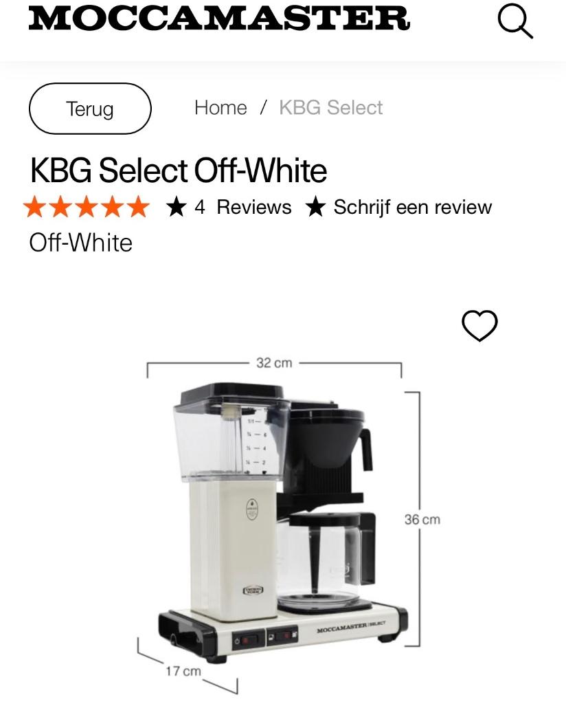 Moccamaster coffe filter machine, Afneembaar waterreservoir, Gemalen koffie, Ophalen of Verzenden, 4 tot 10 kopjes