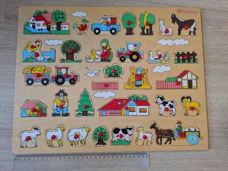 Grote houten puzzel met boerderijthema, Ophalen of Verzenden, 10 tot 50 stukjes, 6 maanden tot 2 jaar