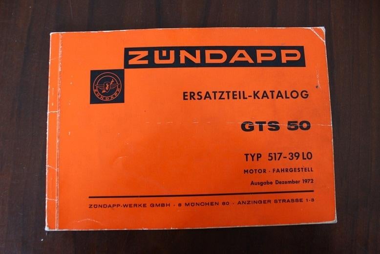 Zündapp GTS50 1972 typ 517 mofa ersatzteil katalog GTS 50, Ophalen of Verzenden, Gebruikt