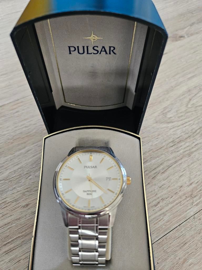 Pulsar Herenhorloge - Saffierglas - Inclusief Doos, Ophalen of Verzenden, Gebruikt, Staal, Overige merken