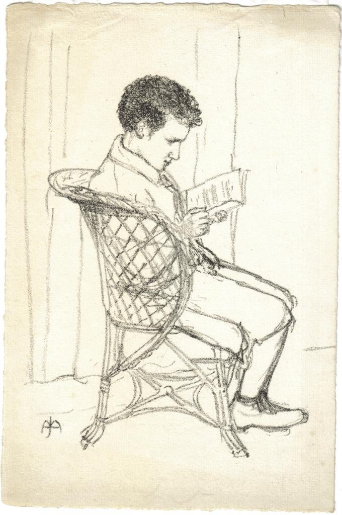Jan Hendrik Maronier litho "Lezende Jongen", Antiek en Kunst, Ophalen