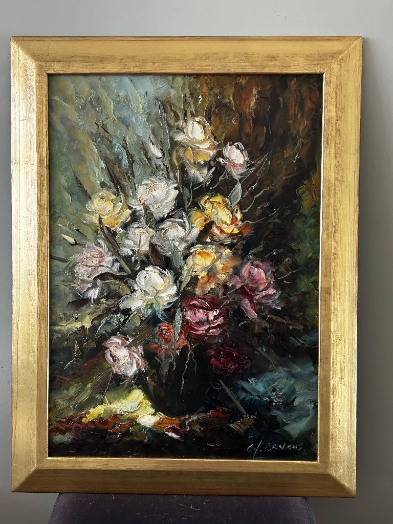 Bloemen - G.J. Ernens, Antiek en Kunst, Kunst | Schilderijen | Klassiek, Ophalen of Verzenden