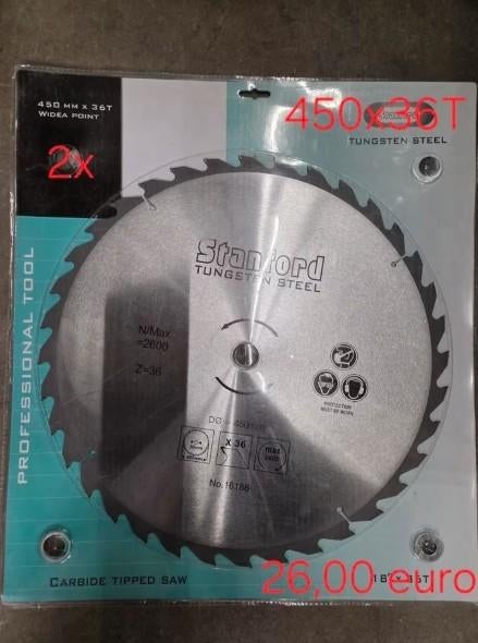 2 zaagbladen widia, diameter 450 mm en 36 tands, Nieuw, Ophalen of Verzenden, 30 tot 70 mm, Lintzaag