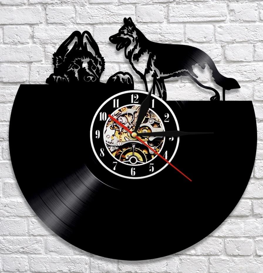 Duitse Herder klok 30 cm in vinyl - nieuw in de doos, Ophalen of Verzenden, Nieuw, Wandklok