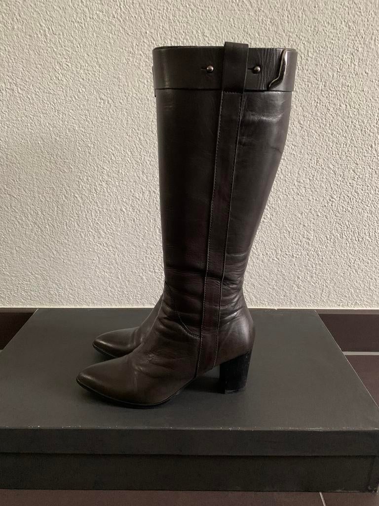 Ravelli dames lange laarzen bruin grijs leer hakje maat 38, Kleding | Dames, Schoenen, Ophalen, Hoge laarzen, Bruin, Zo goed als nieuw