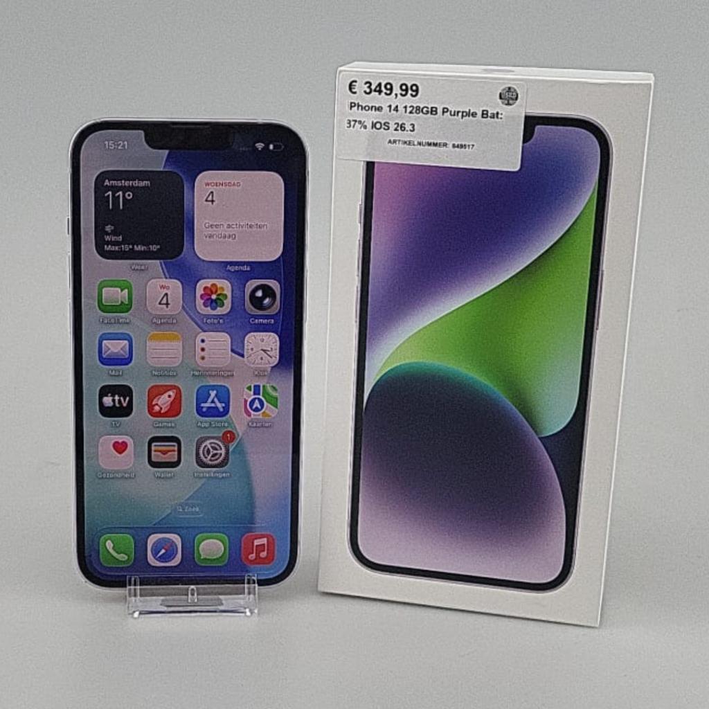 iPhone 14 128GB Purple Bat: 87% IOS 26.3, Apple, Gebruikt, Support@apple.com, One Apple Park Way
Cupertino, CA 95014
United States
