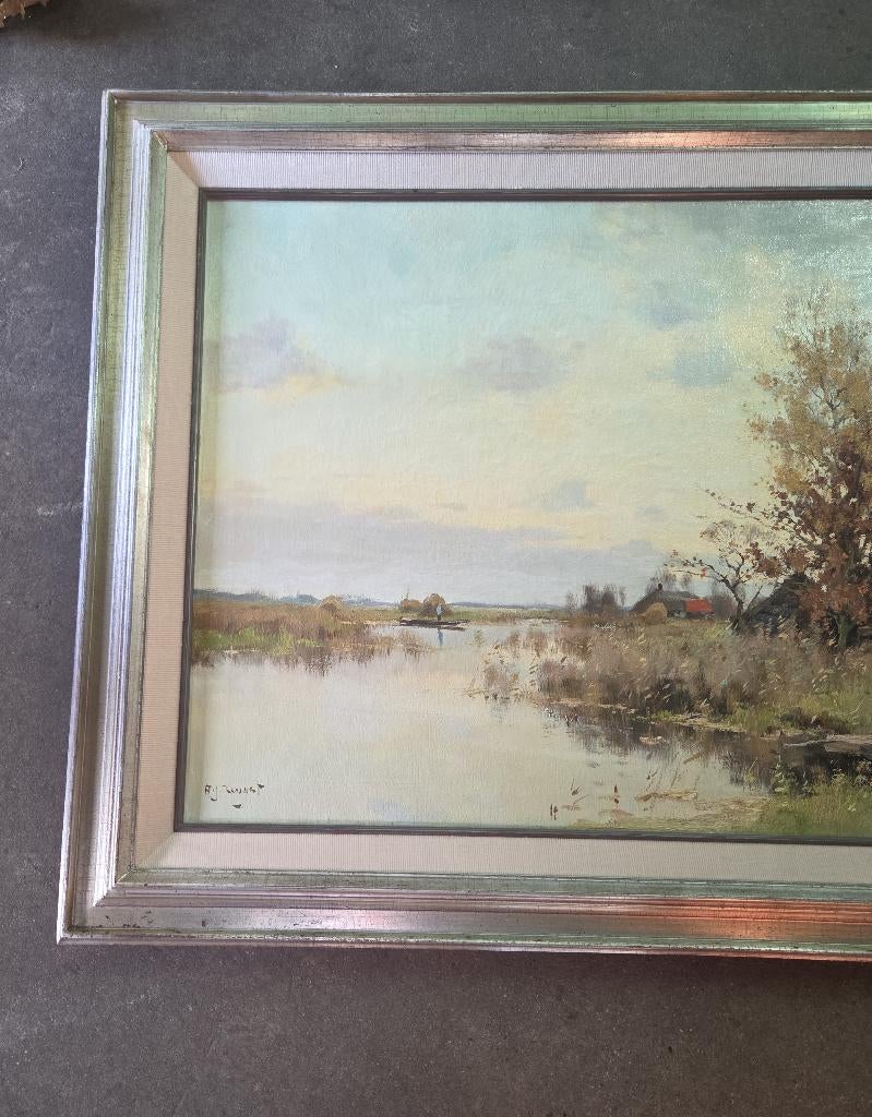 Schilderij A.J. Zwart huisje aan het giethoornse meer, Antiek en Kunst, Ophalen