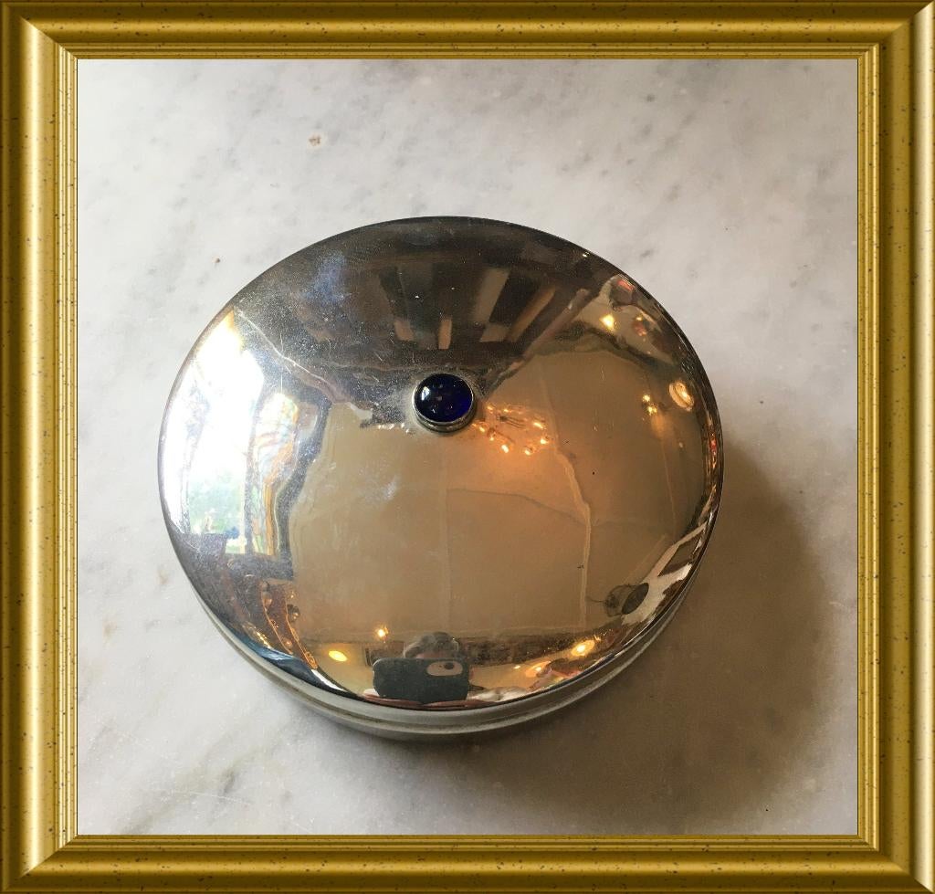 Mooi rond metalen doosje met blauwe steen, Ophalen of Verzenden