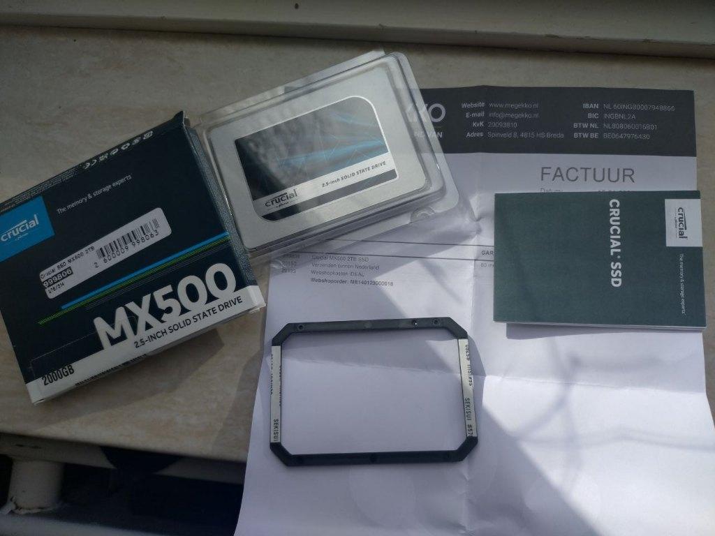 Crucial MX500 2TB SSD 100% health met factuur in doos, Ophalen of Verzenden, Zo goed als nieuw, Desktop, USB